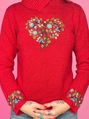 Vintage 90s Y2K red embroidered sweater